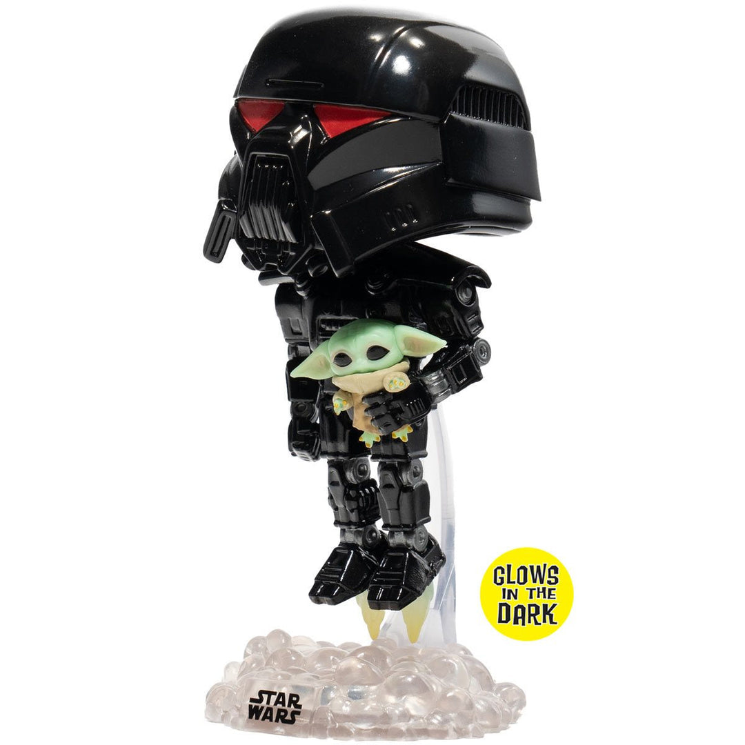 Funko Pop! Star Wars: The Mandalorian Dark Trooper with Grogu Glow-in-the-Dark Entertainment Earth Exclusive Vinyl Figure
