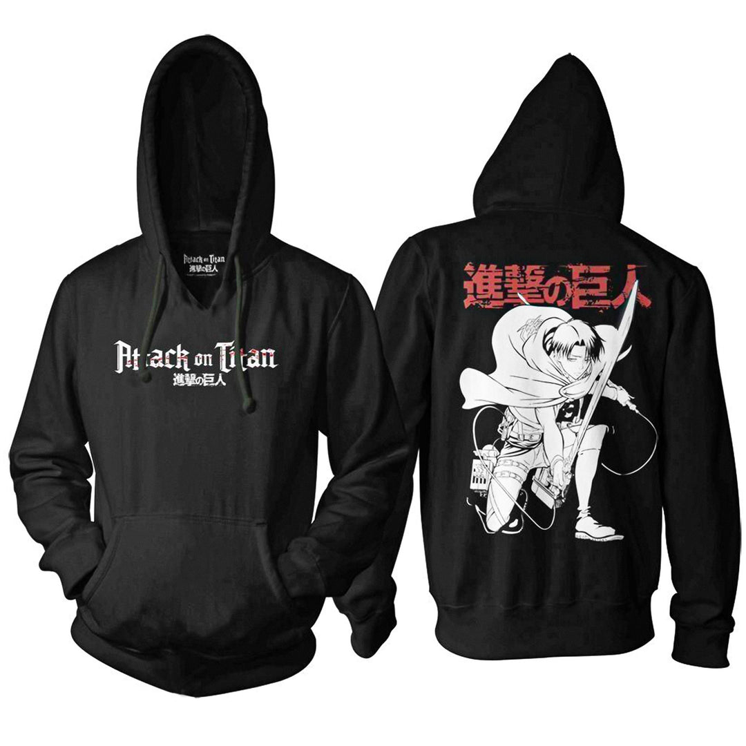 Attack on Titan - Levi Ackerman Crouching Adult Pullover Hoodie - Black - Officially Licensed - Fundom