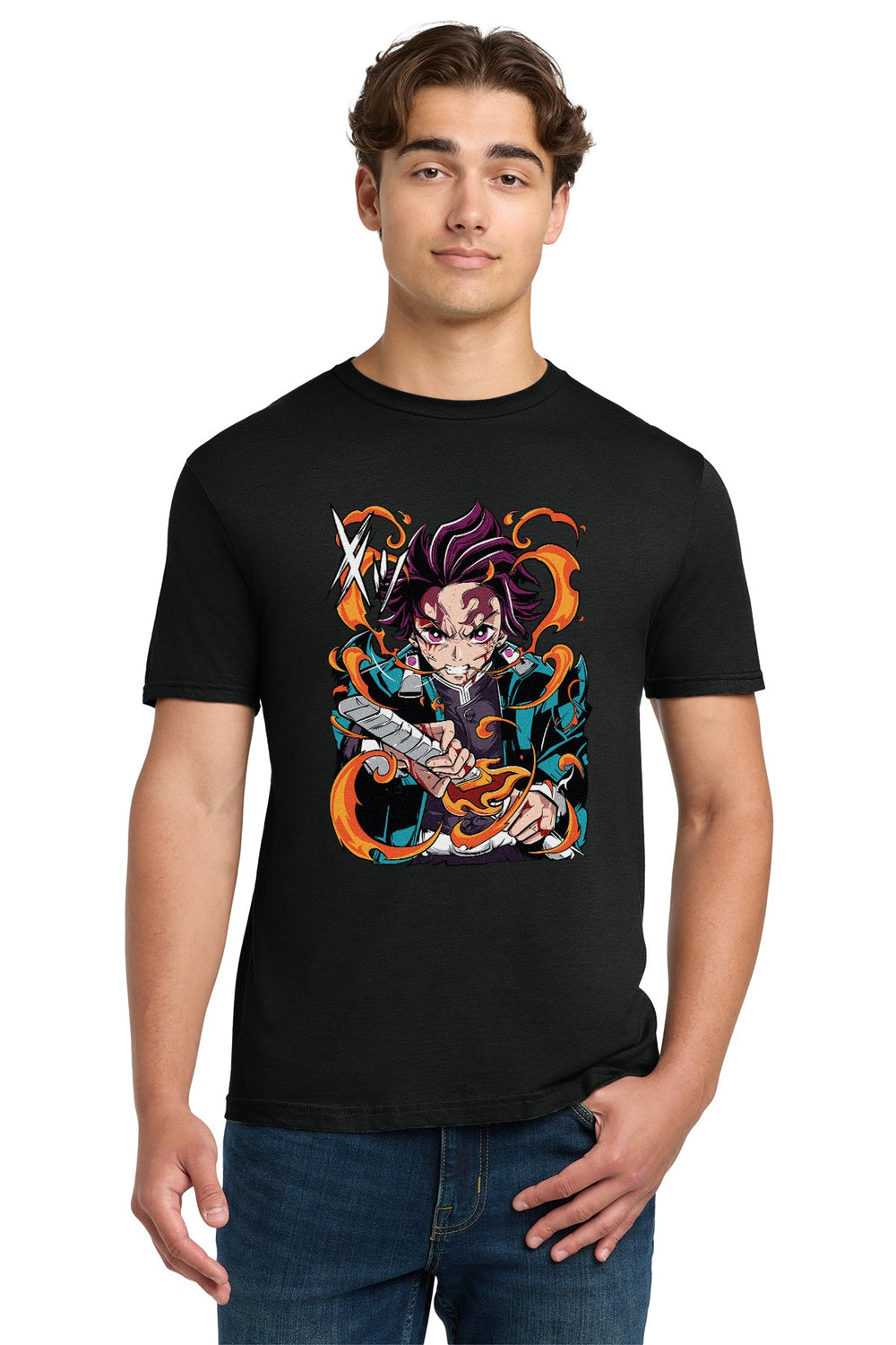 Demon Slayer Tanjiro Flame Form Adult Unisex T-Shirt - Fundom