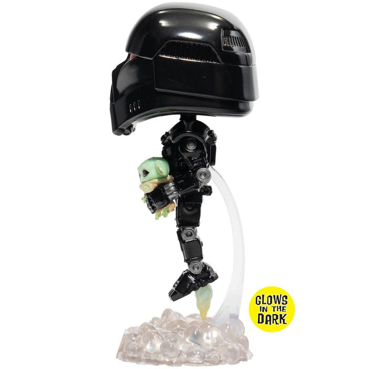 Funko Pop! Star Wars: The Mandalorian Dark Trooper with Grogu Glow - in - the - Dark Entertainment Earth Exclusive Vinyl Figure - Fundom
