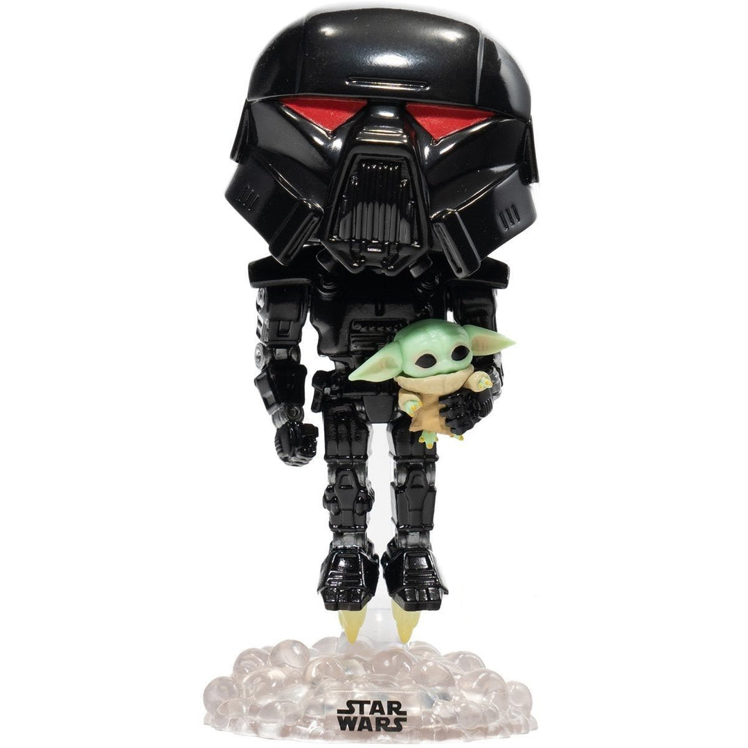 Funko Pop! Star Wars: The Mandalorian Dark Trooper with Grogu Glow - in - the - Dark Entertainment Earth Exclusive Vinyl Figure - Fundom