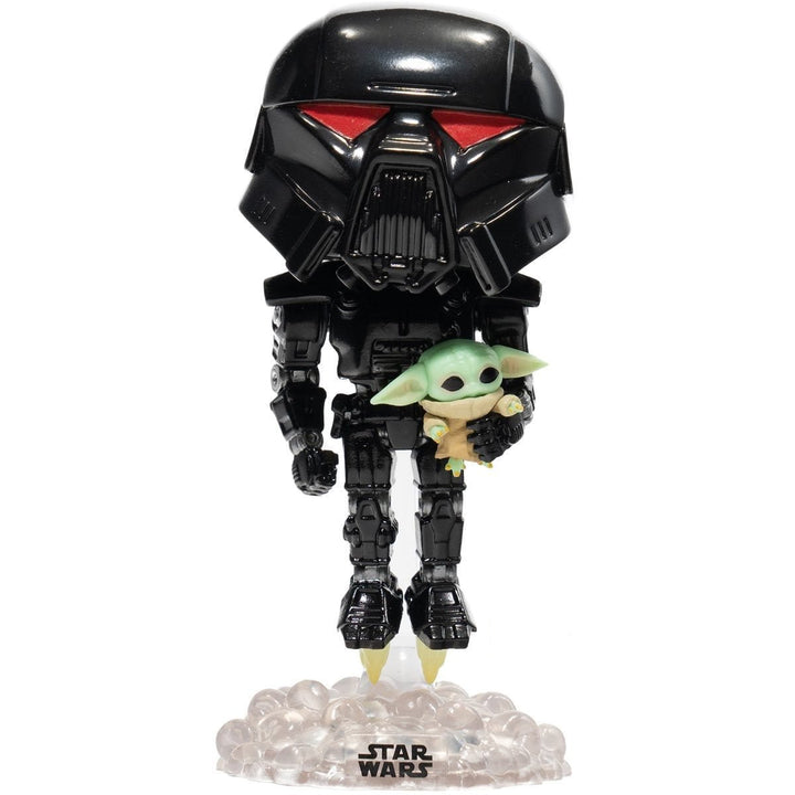 Funko Pop! Star Wars: The Mandalorian Dark Trooper with Grogu Glow - in - the - Dark Entertainment Earth Exclusive Vinyl Figure - Fundom