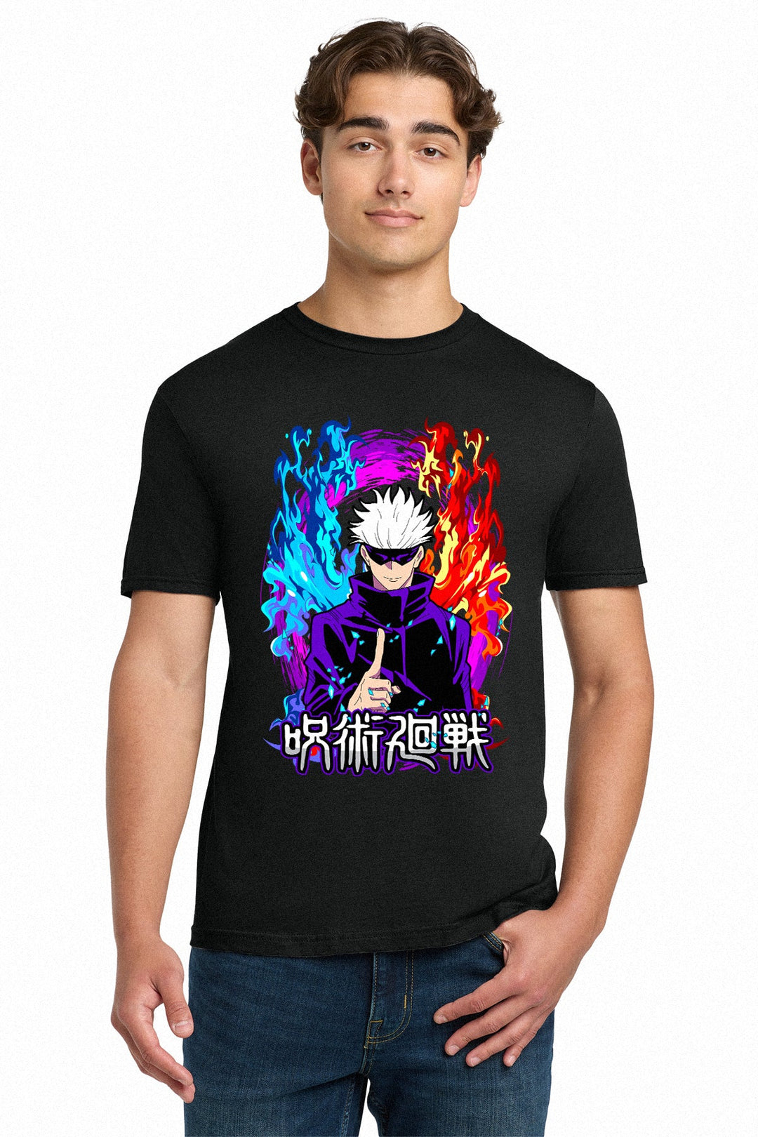 Jujutsu Kaisen Satoru Gojo Profile Monochrome Adult T-Shirt - Fundom