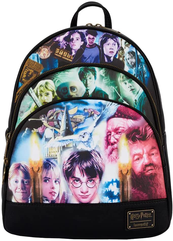 Loungefly Harry Potter Trilogy Triple Pocket Womens Double Strap Shoulder Bag Purse Backpack - Fundom