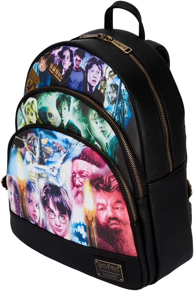 Loungefly Harry Potter Trilogy Triple Pocket Womens Double Strap Shoulder Bag Purse Backpack - Fundom