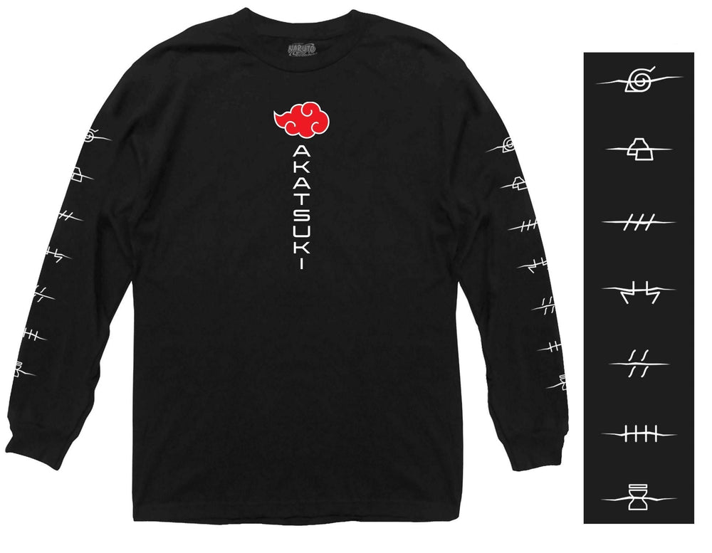 Naruto Shippuden Akatsuki Anti Village Symbols Cloud Anime Adult Unisex Long Sleeve T-Shirt - Fundom