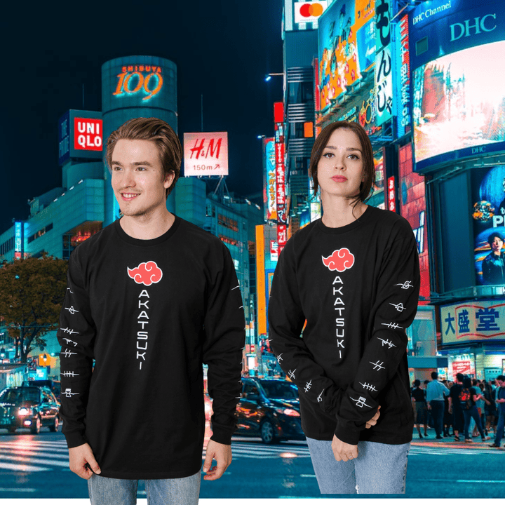 Naruto Shippuden Akatsuki Anti Village Symbols Cloud Anime Adult Unisex Long Sleeve T-Shirt - Fundom
