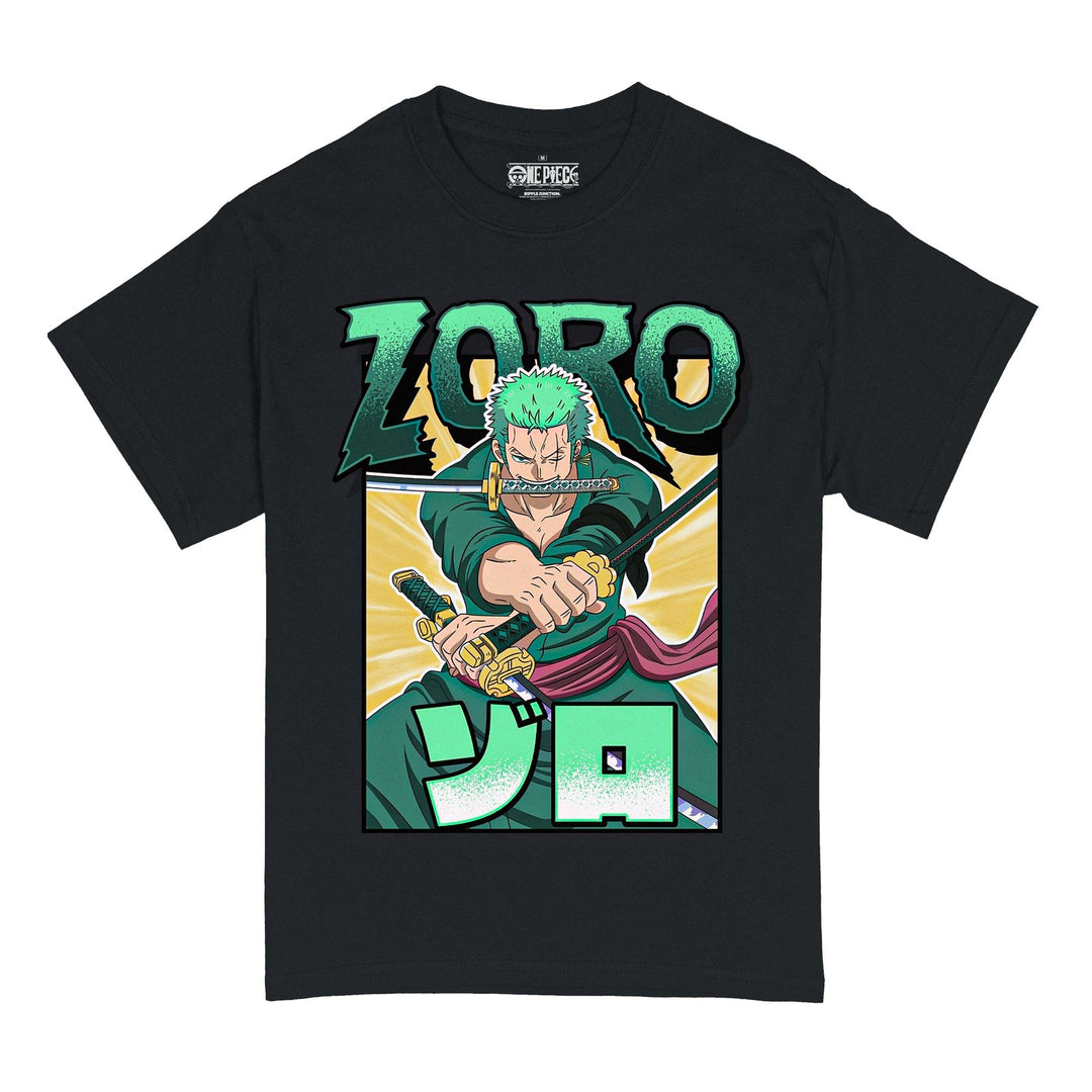 One Piece - Roronoa Zoro Three - Sword Style Adult T-Shirt - Black - Officially Licensed - Fundom
