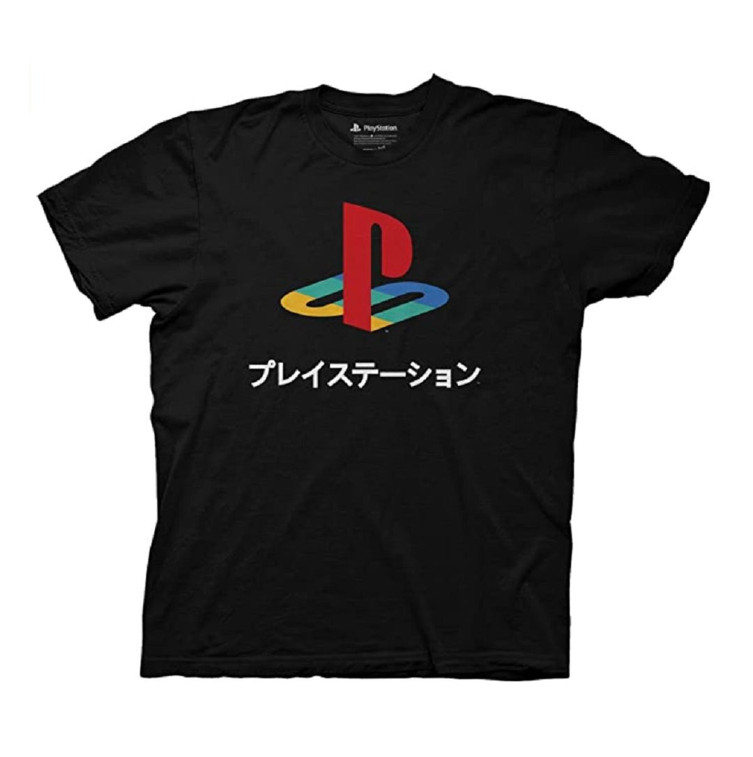 Playstation Sony Logo Japanese Kanji Gamer Adult T-Shirt - Fundom
