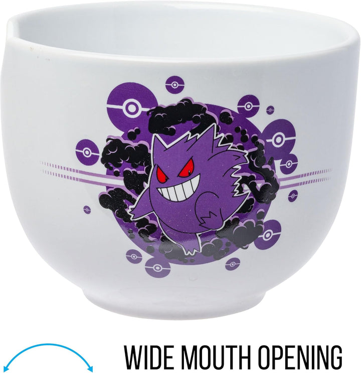 Pokemon Gengar Pokeball Ceramic Ramen Noodle Rice Bowl with Chopsticks Microwave Safe 20 Ounces - Fundom