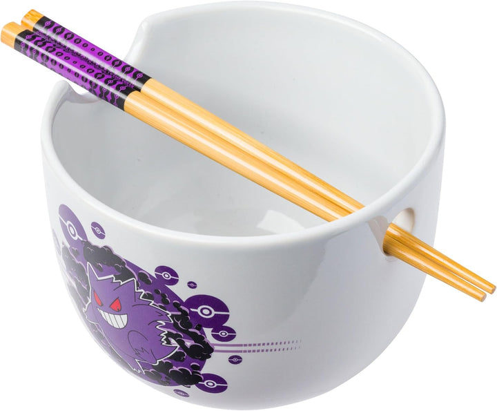 Pokemon Gengar Pokeball Ceramic Ramen Noodle Rice Bowl with Chopsticks Microwave Safe 20 Ounces - Fundom