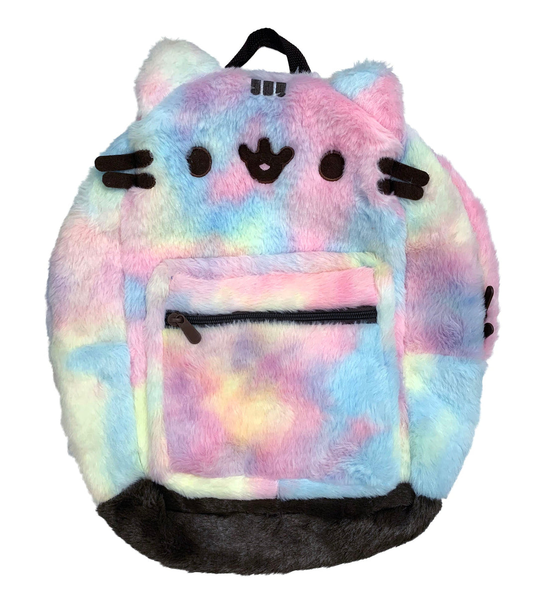 Pusheen The Cat Face Tie Dye Plush Backpack Bag with Front Pocket - Fundom