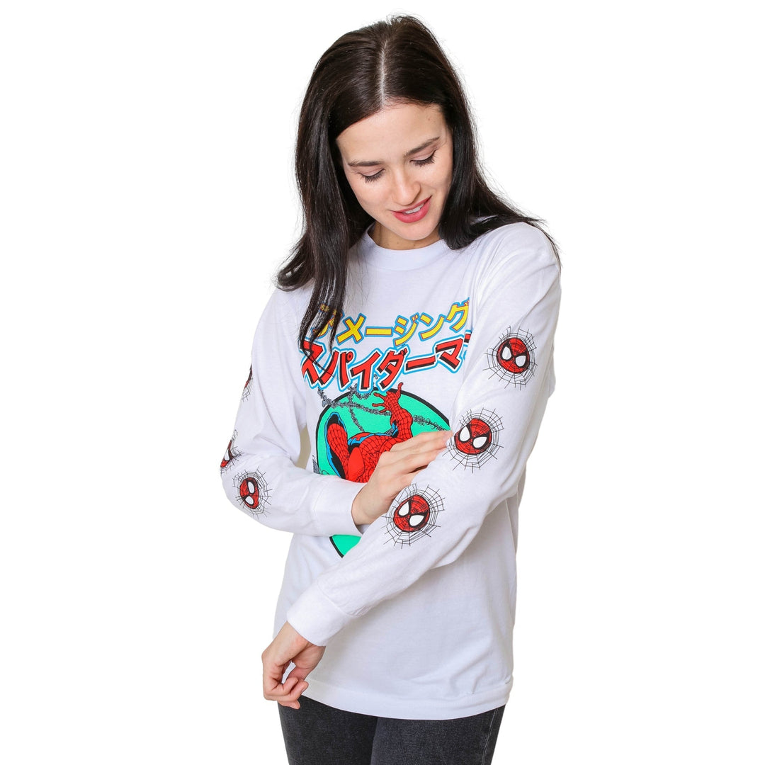 Spider - Man 90's Kanji Marvel Comics Adult Long Sleeve T-Shirt - Fundom