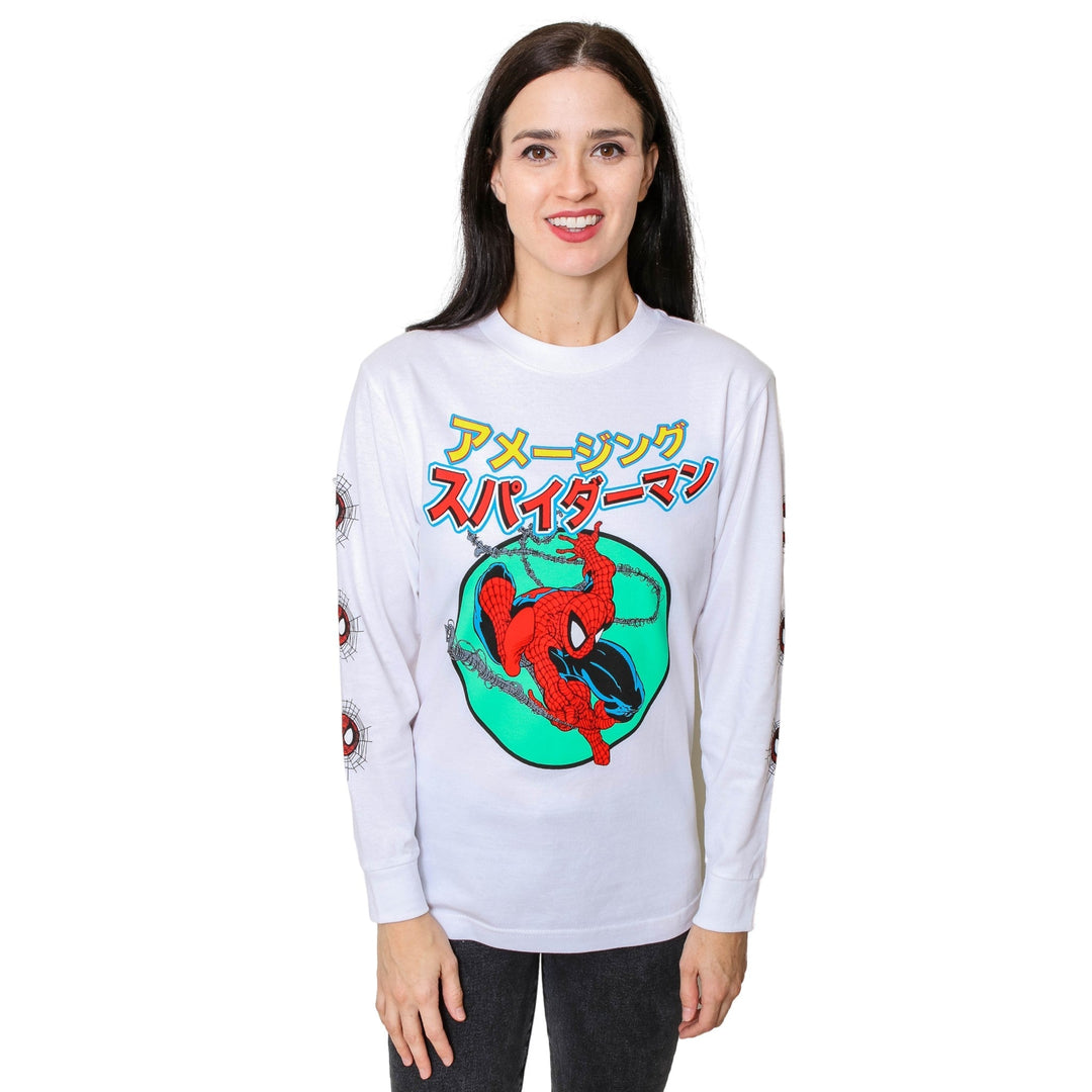 Spider - Man 90's Kanji Marvel Comics Adult Long Sleeve T-Shirt - Fundom