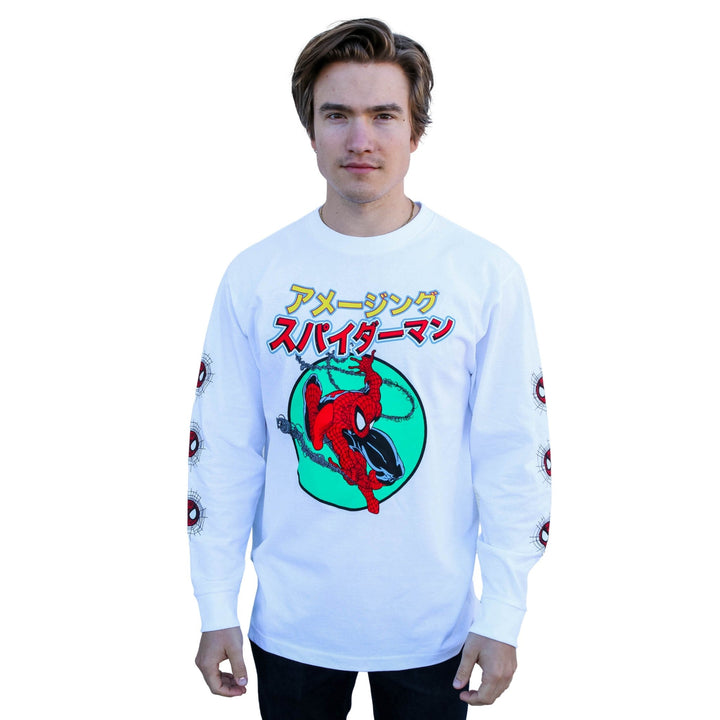 Spider - Man 90's Kanji Marvel Comics Adult Long Sleeve T-Shirt - Fundom