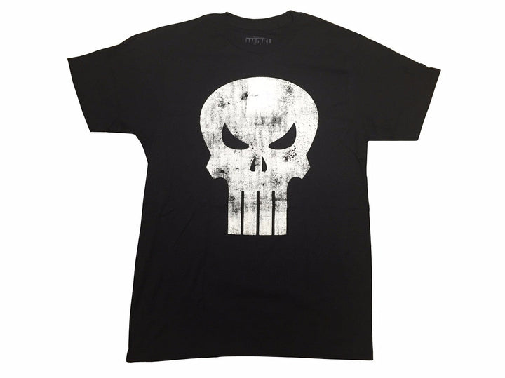 The Punisher White Skull Logo Distressed Marvel Comics Adult T-Shirt - Fundom