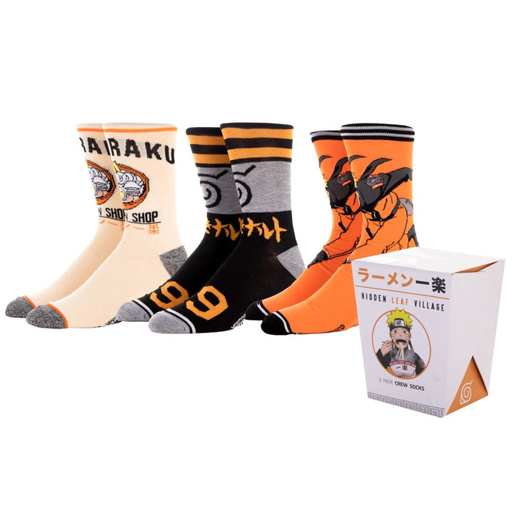 Naruto Shippuden Hidden Leaf Ramen 3 Pack Crew Socks