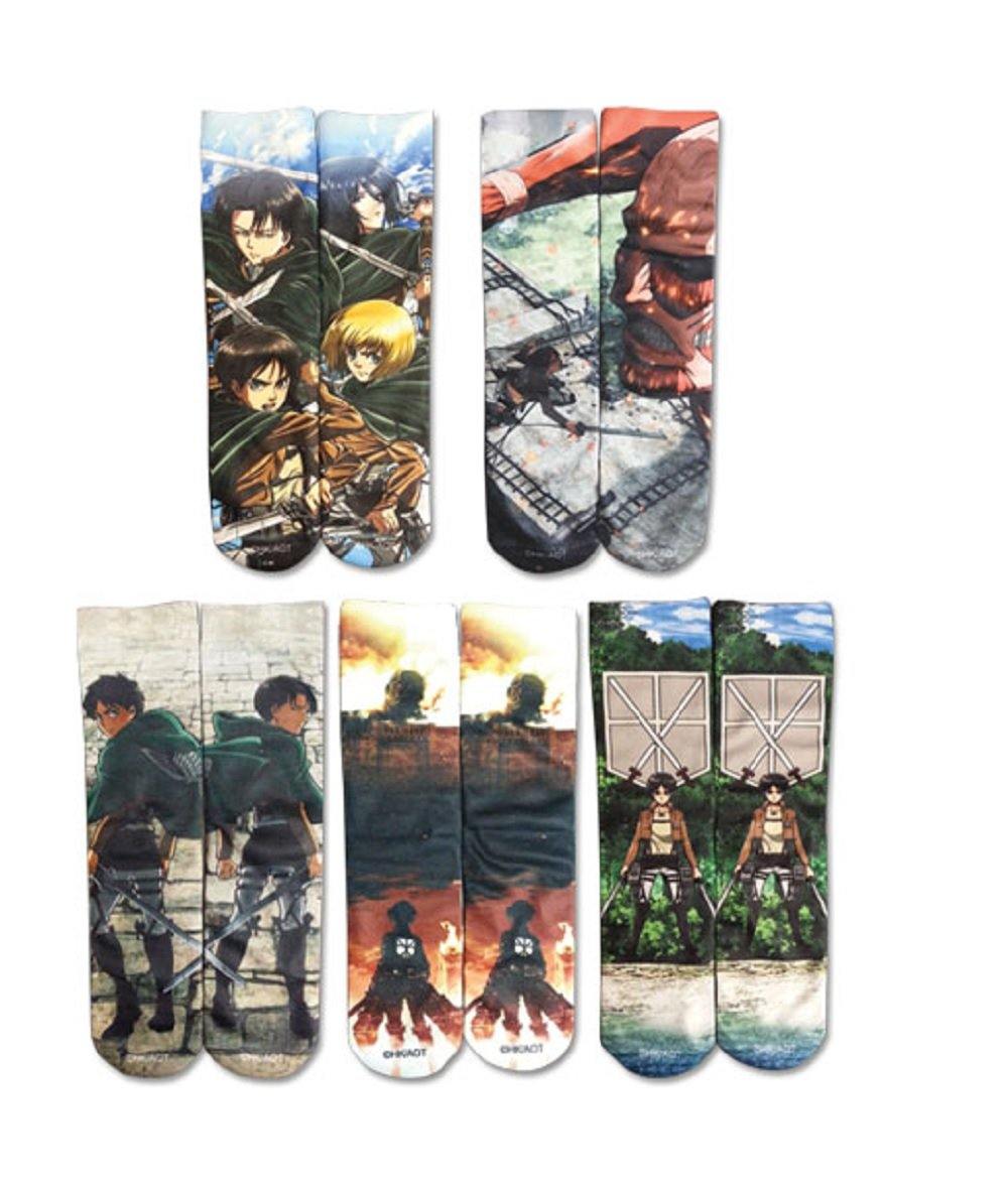 Attack On Titan Anime Group 5 Pack Sublimation Crew Socks