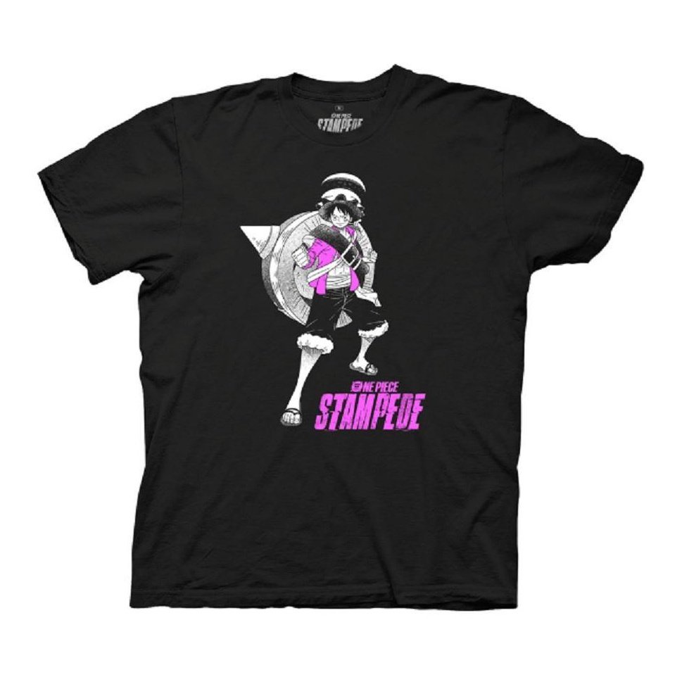 One Piece Stampede Luffy Pink Logo Anime Adult T-Shirt