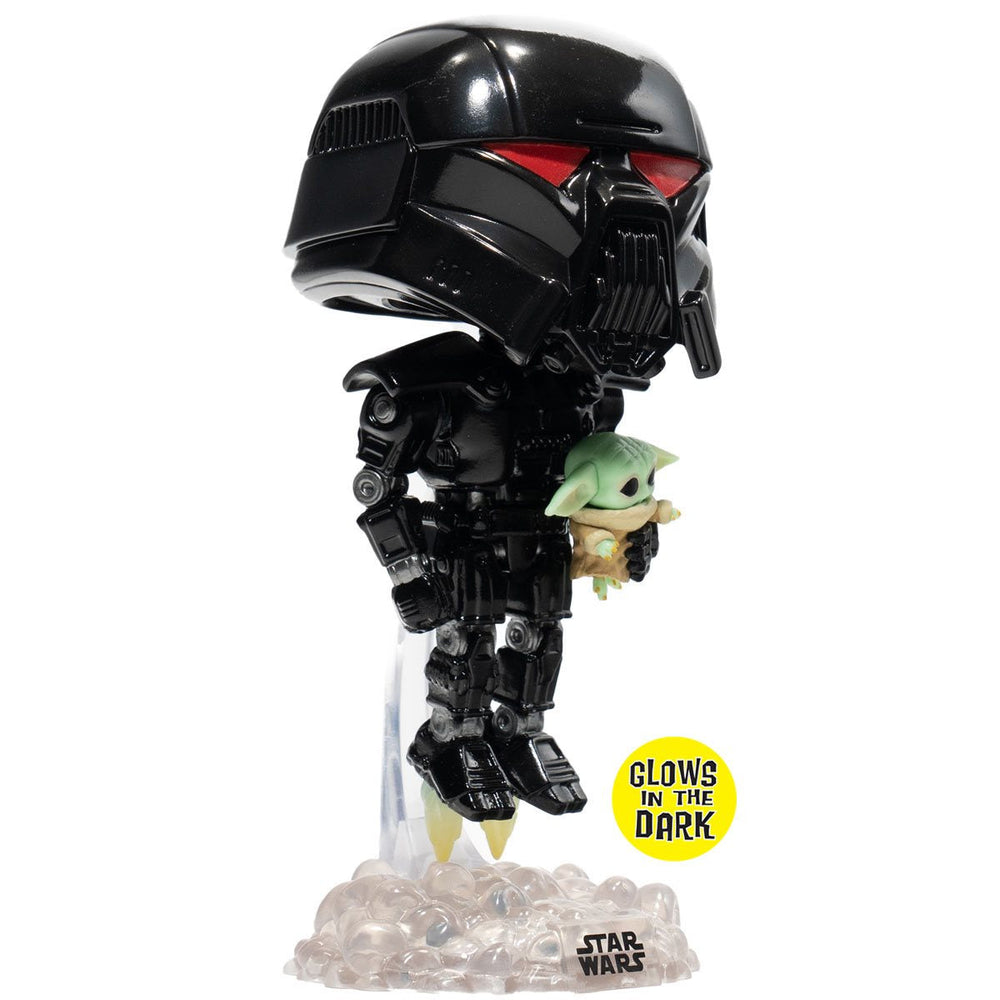 Funko Pop! Star Wars: The Mandalorian Dark Trooper with Grogu Glow-in-the-Dark Entertainment Earth Exclusive Vinyl Figure