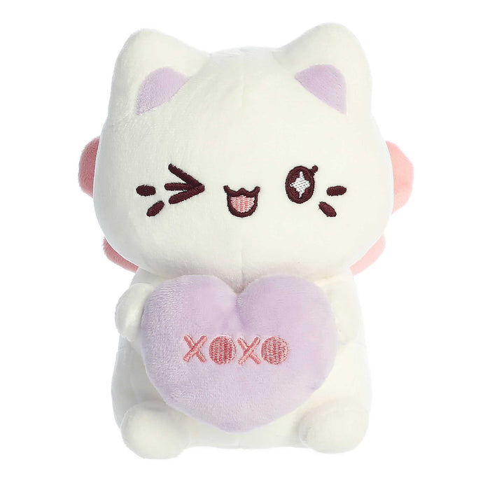 Aurora Enchanting Tasty Peach White Candy Heart Sitting Meowchi Plush 7in
