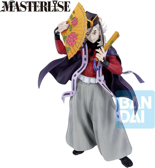 Demon Slayer Doma Masterlise Ichibansho figure, full-length view with gold fans and Bandai branding