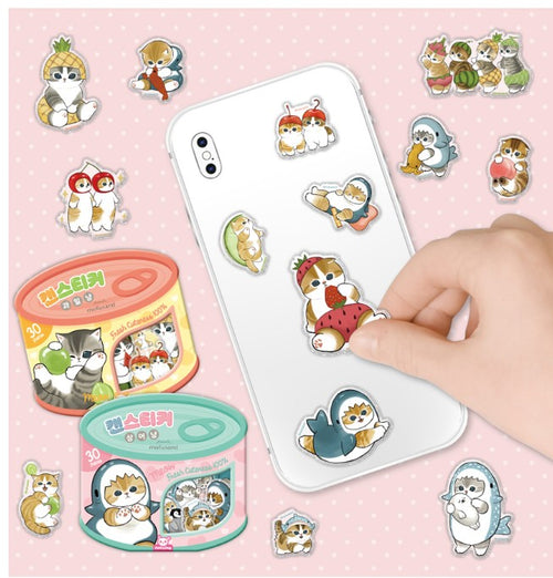 Mofusand Can Jelly 30 Stickers Set - Shark Cat & Fruit Cat - Fruit Peach