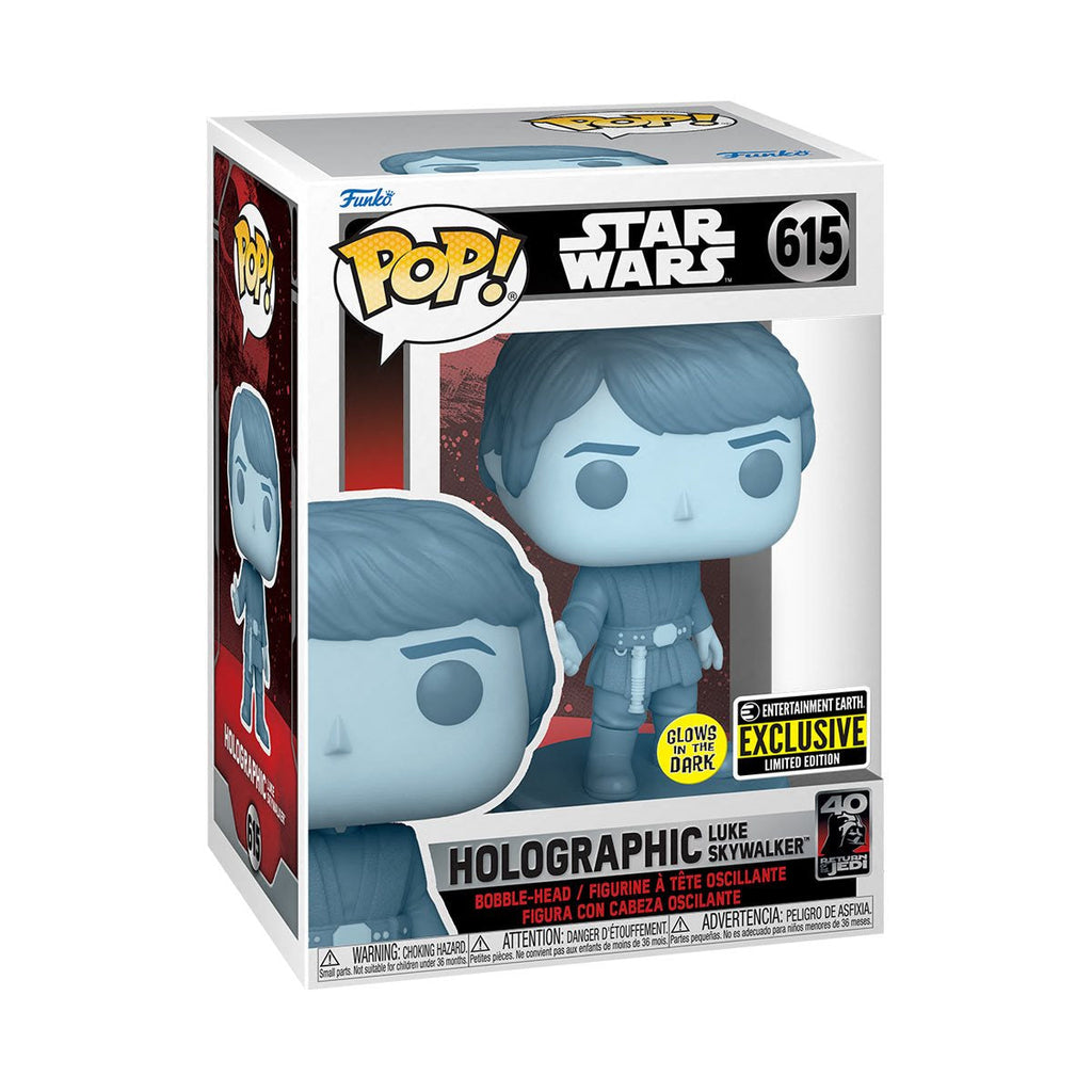 Funko Pop! Star Wars: Return of the Jedi 40th Anniversary - Holographic Luke Skywalker #615 Glow-in-the-Dark Entertainment Earth Exclusive