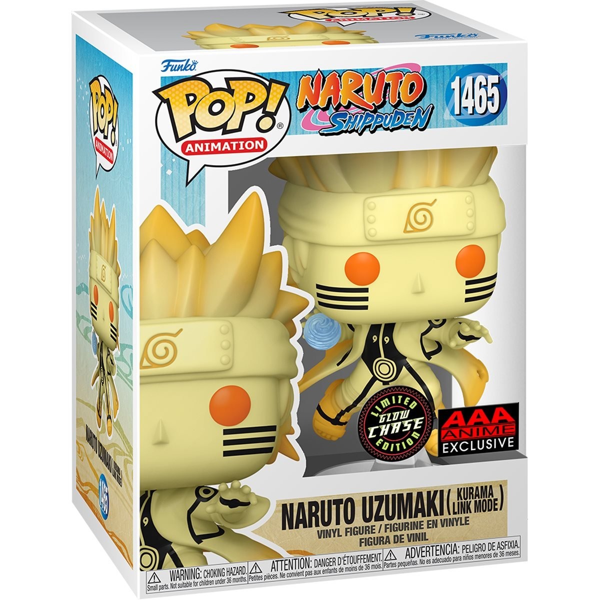 Funko Pop! Animation: Naruto Shippuden - Naruto Uzumaki Kurama Link Mode Glow-in-the-dark Chase AAA Anime Exclusive