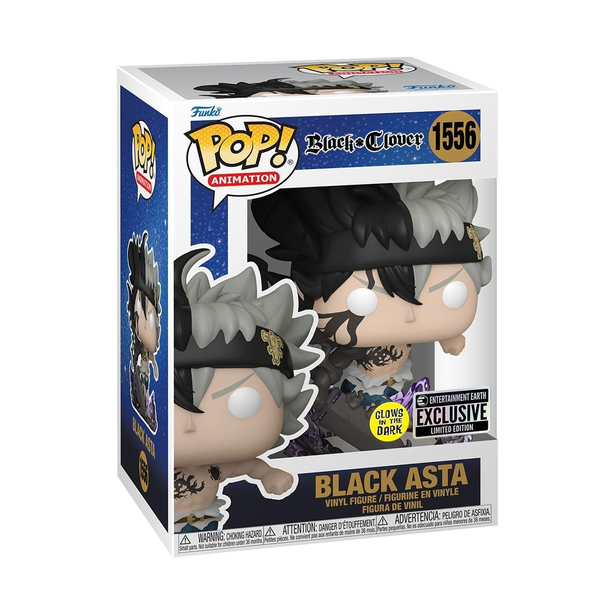Funko Pop! Animation: Black Clover - Black Asta #1556 Glow-in-the-Dark Entertainment Earth Exclusive