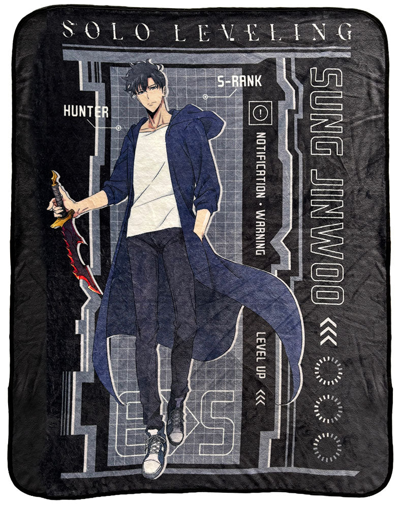 Solo Leveling - Sung Jinwoo Solo With Name Color Art Sublimation Throw Blanket 60in By 46in