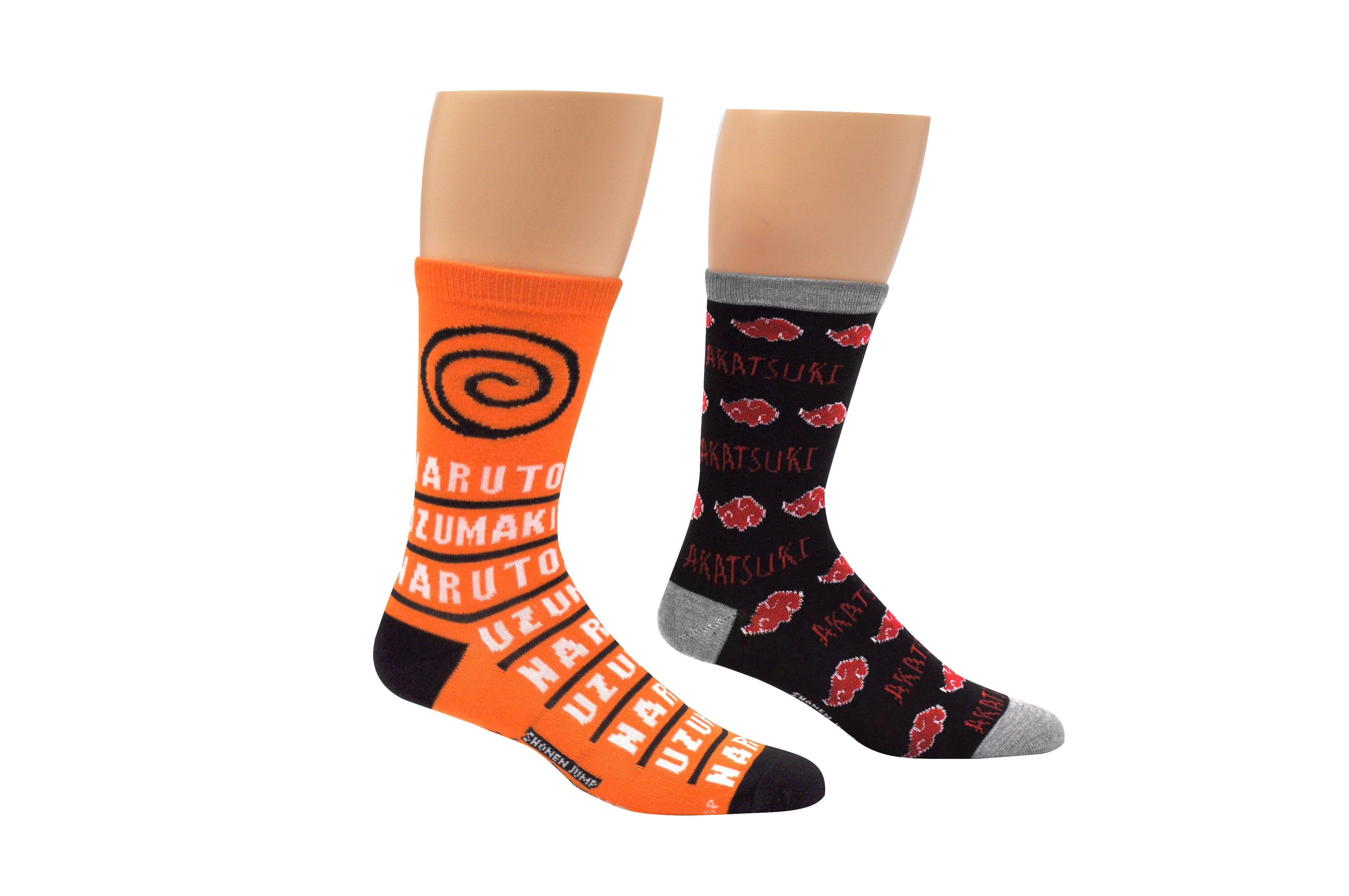 Naruto Shippuden Hidden Leaf Village Akatsuki Clouds Anime 2 Pack Crew Socks