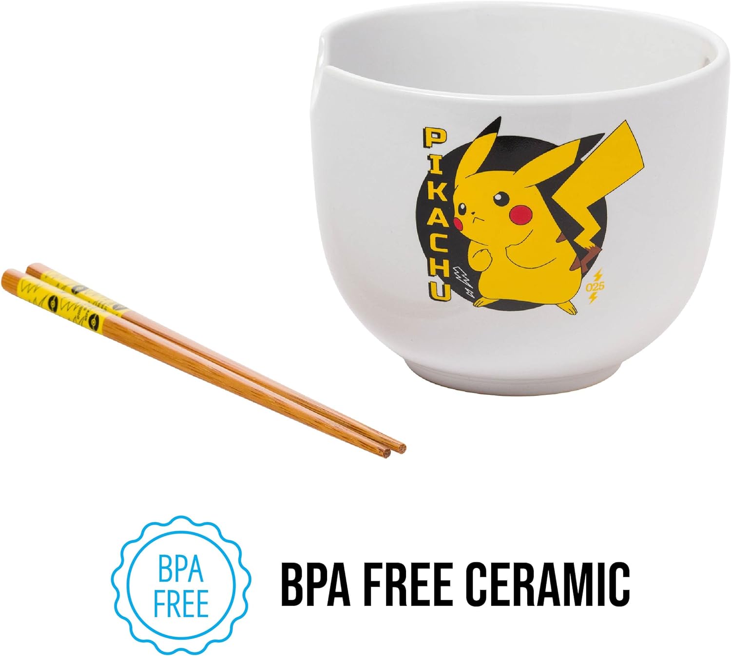 Pokemon Pikachu Japanese Text Ceramic Ramen Noodle Rice Bowl with Chopsticks - Thumbnail 4