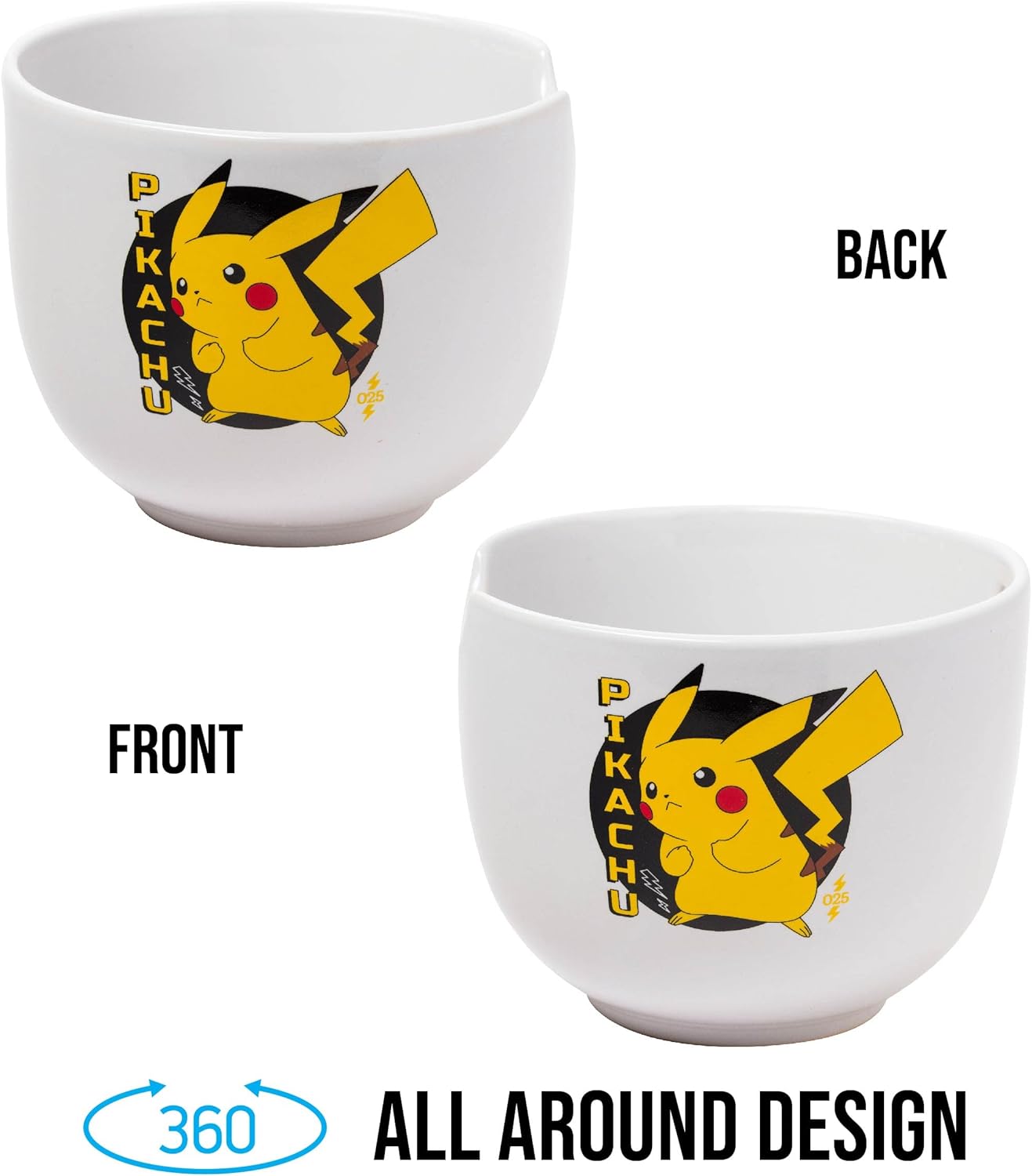 Pokemon Pikachu Japanese Text Ceramic Ramen Noodle Rice Bowl with Chopsticks - Thumbnail 3