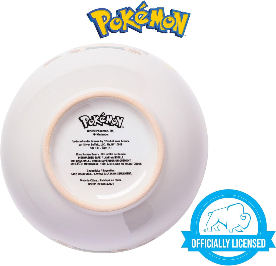 Pokemon Snorlax Eating Ceramic Ramen Noodle Rice Bowl with Chopsticks Microwave Safe 20 Ounces