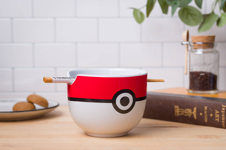 Nintendo Pokemon Pokeball Ceramic Ramen Bowl with Chopsticks 20 Ounces