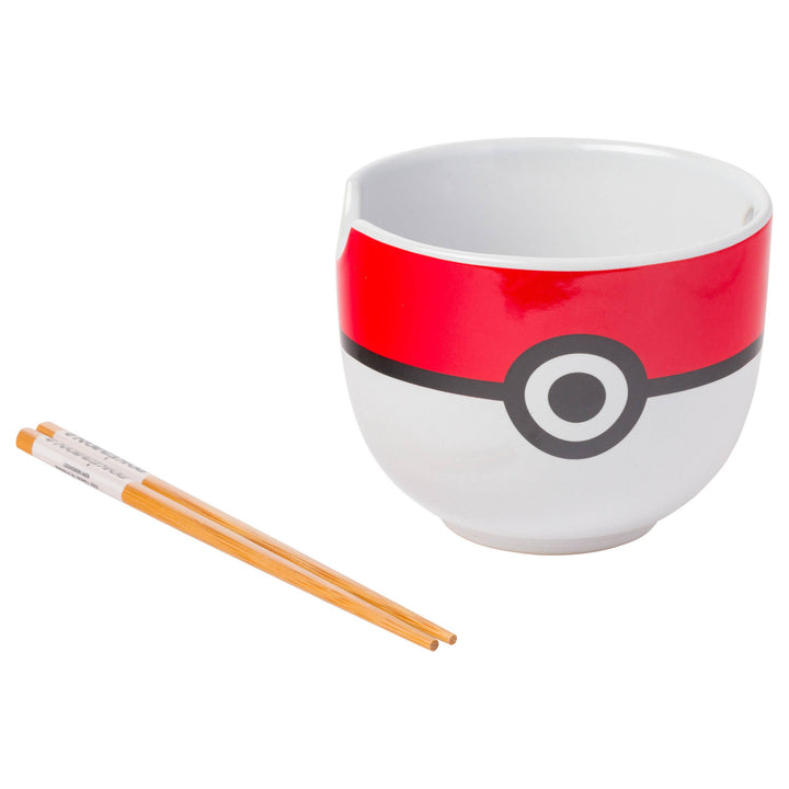 Nintendo Pokemon Pokeball Ceramic Ramen Bowl with Chopsticks 20 Ounces