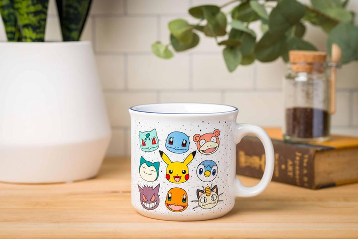 Nintendo Pokemon Bulbasaur Squirtle Slowpoke Snorlax Pikachu Charmander & More Grid Camper Mug 20 Ounces