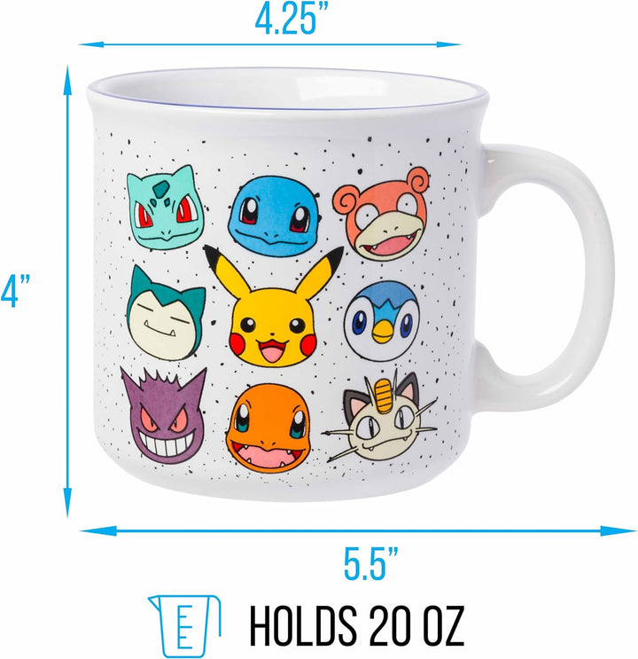 Nintendo Pokemon Bulbasaur Squirtle Slowpoke Snorlax Pikachu Charmander & More Grid Camper Mug 20 Ounces