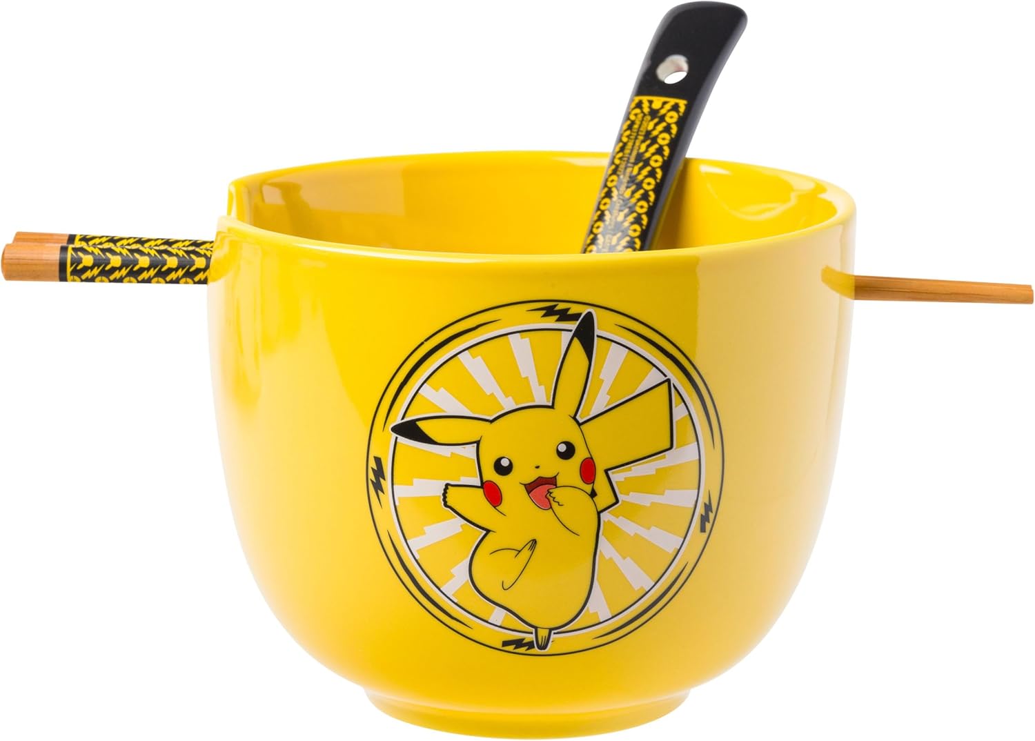 Pokemon Pikachu Electric Ceramic Ramen Noodle Rice Bowl with Chopsticks and Spoon