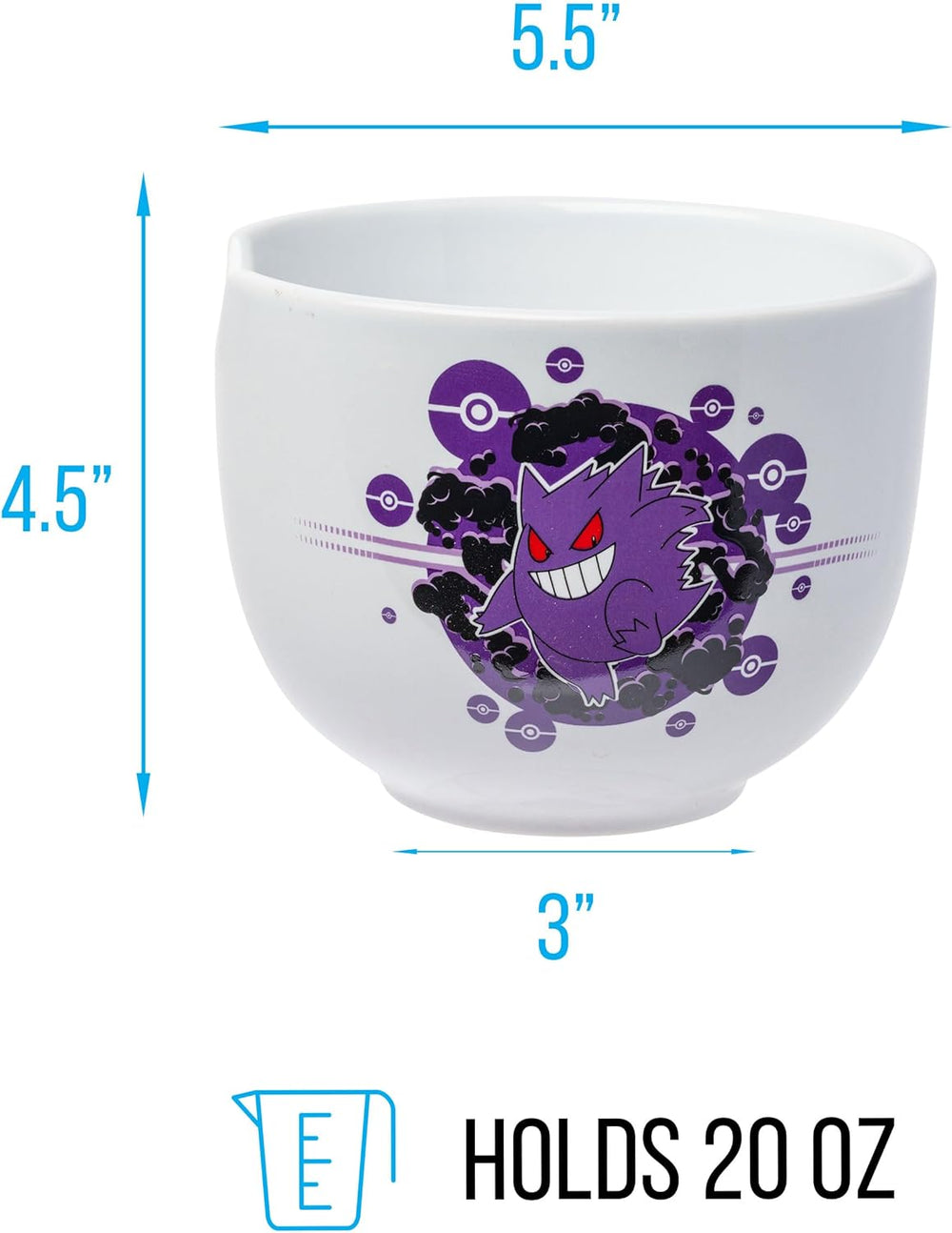 Pokemon Gengar Pokeball Ceramic Ramen Noodle Rice Bowl with Chopsticks Microwave Safe 20 Ounces