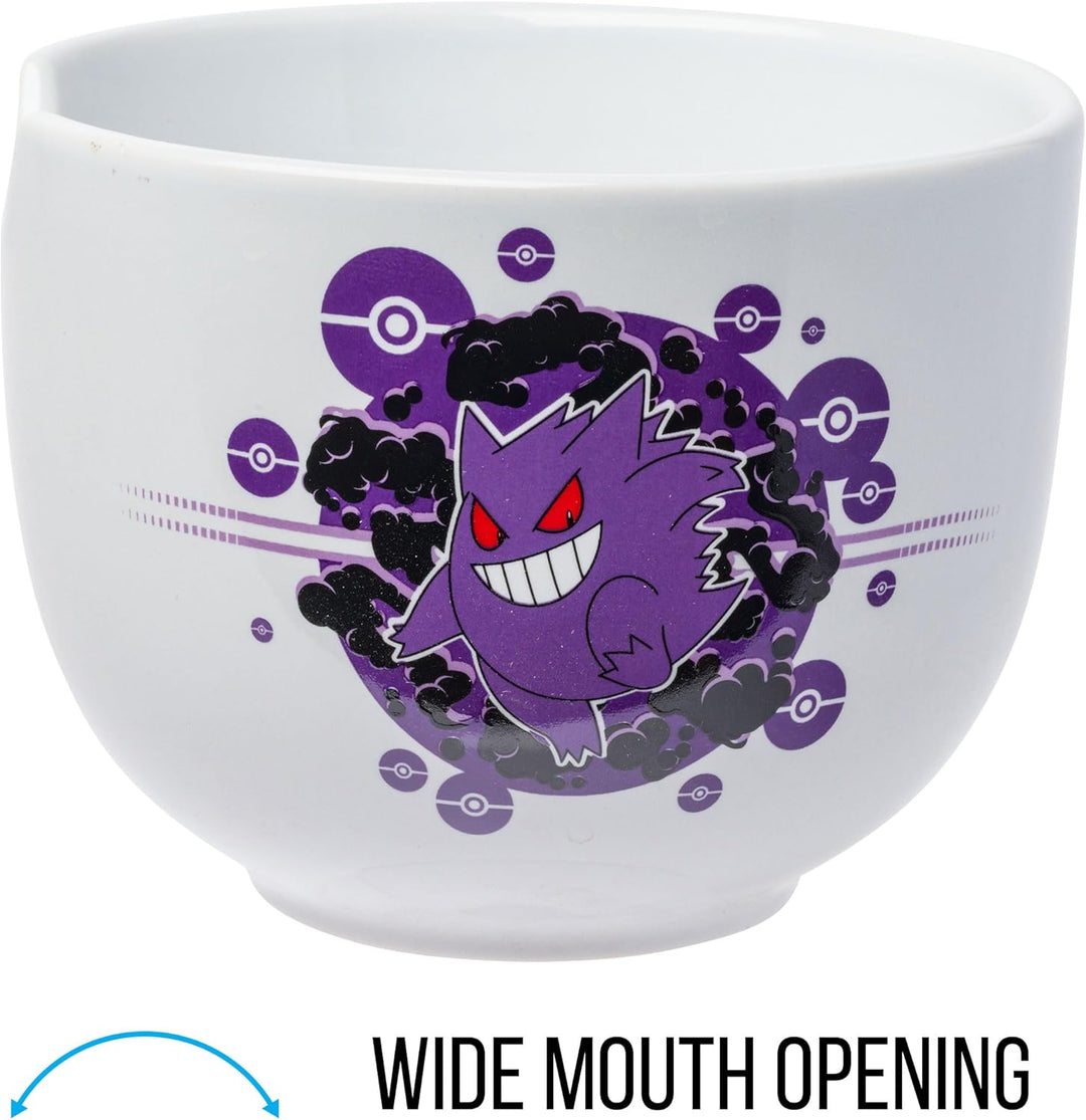 Pokemon Gengar Pokeball Ceramic Ramen Noodle Rice Bowl with Chopsticks Microwave Safe 20 Ounces