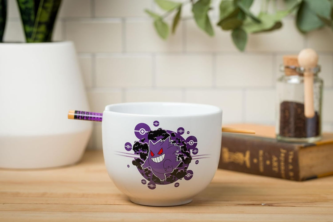 Pokemon Gengar Pokeball Ceramic Ramen Noodle Rice Bowl with Chopsticks Microwave Safe 20 Ounces