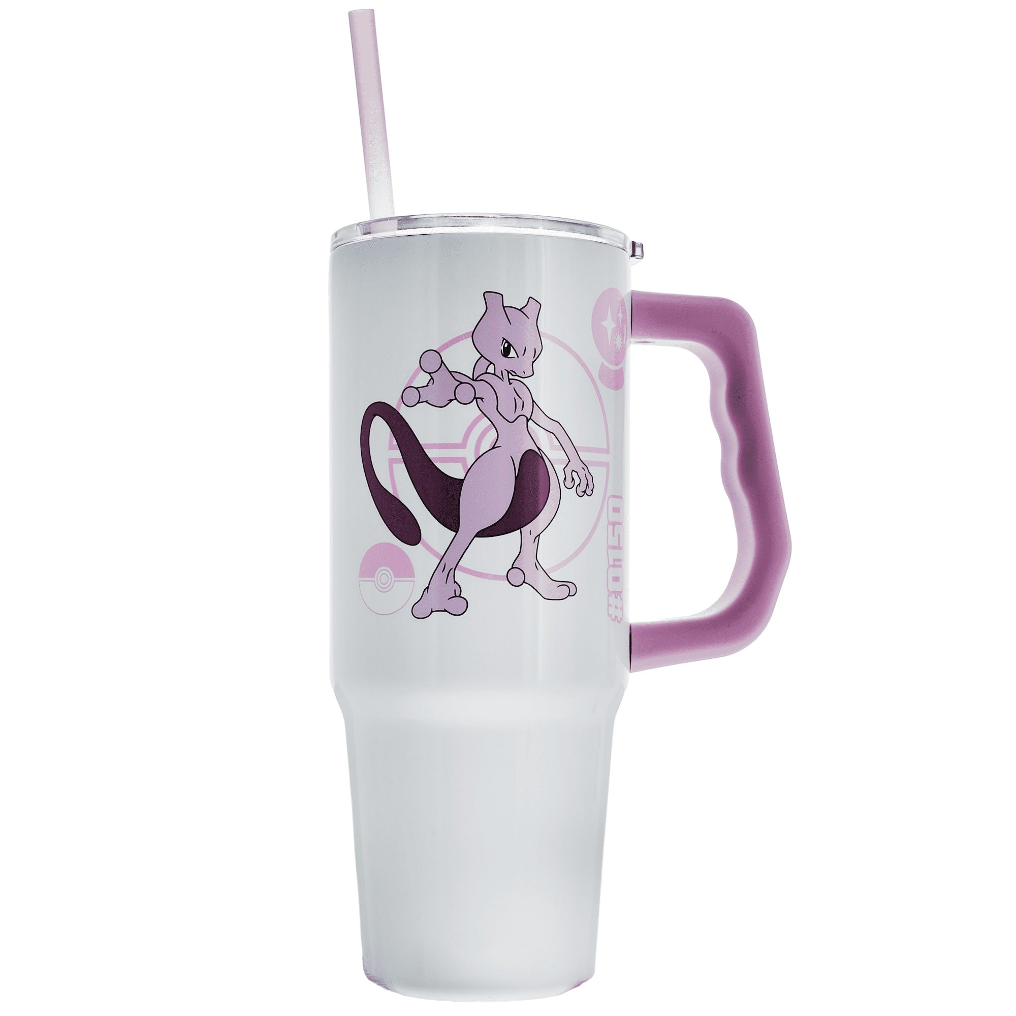 Silver Buffalo - Pokemon - Mewtwo - 30 oz Stainless Steel Tumbler with Handle & Straw - Fundom