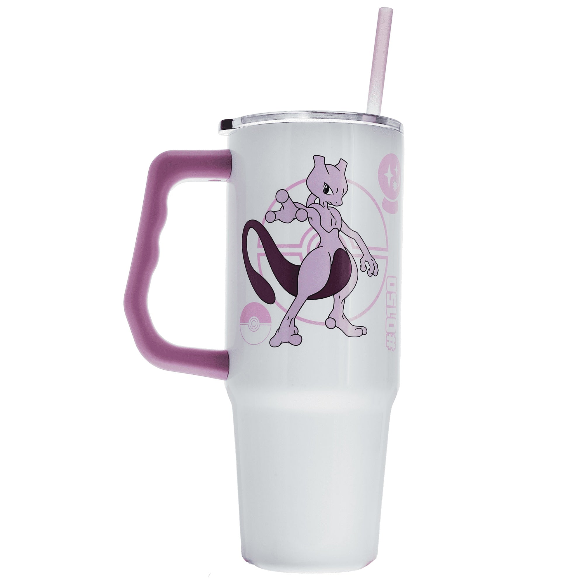 Silver Buffalo - Pokemon - Mewtwo - 30 oz Stainless Steel Tumbler with Handle & Straw - Fundom