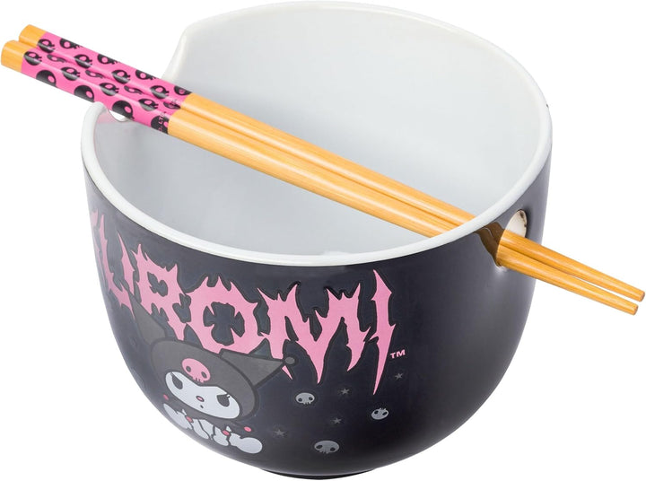 Sanrio Hello Kitty and Friends Kuromi Ceramic Ramen Noodle Rice Bowl with Chopsticks Microwave Safe 20 Ounces