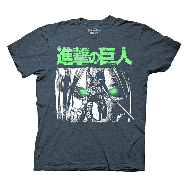 Attack on Titan - Levi Ackerman Green Eyes Adult T-Shirt - Heather Navy - Officially Licensed