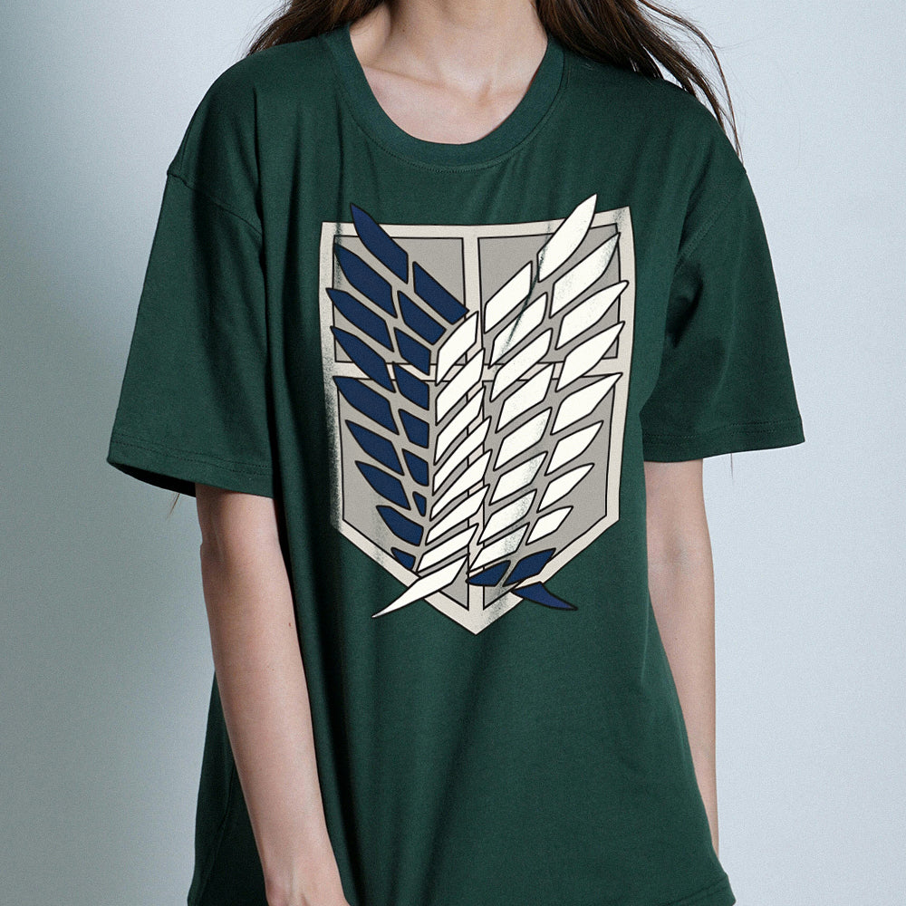 Attack on Titan - Scout Regiment Shield Adult T-Shirt - Dark Green - Officially Licensed