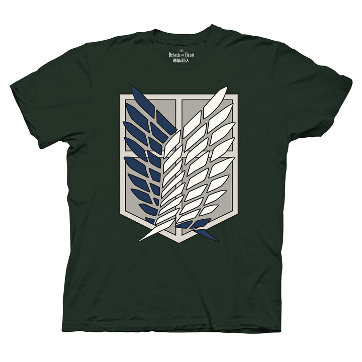 Attack on Titan - Scout Regiment Shield Adult T-Shirt - Dark Green - Officially Licensed