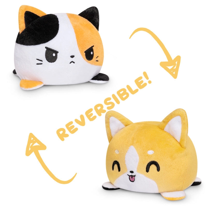 TeeTurtle - Calico Cat and Corgi - Reversible Plush